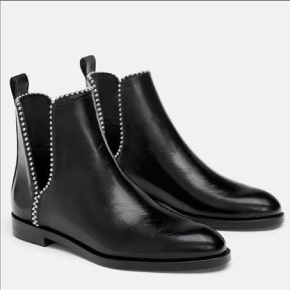 Zara Cutout Studded Ankle Boots, Size 8